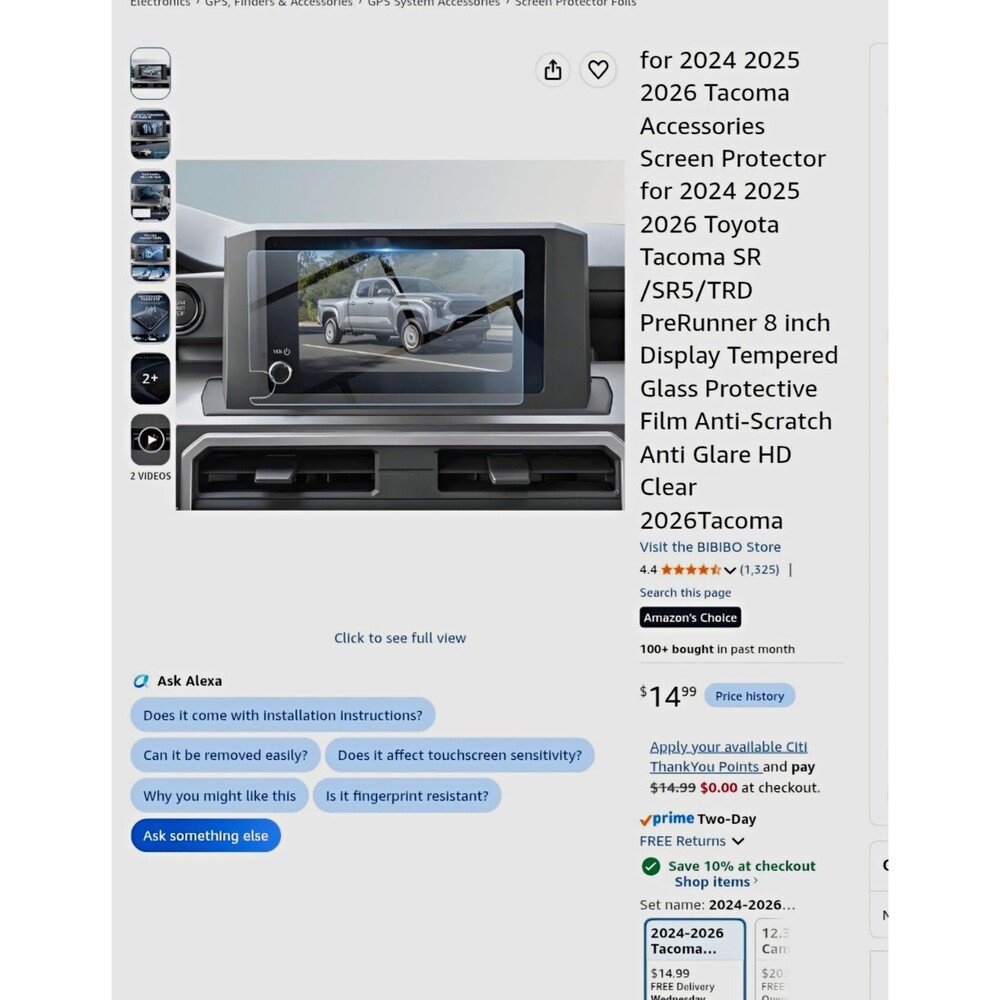 Tempered Glass Screen Protector For 2024/25/26 Toyota Tacoma